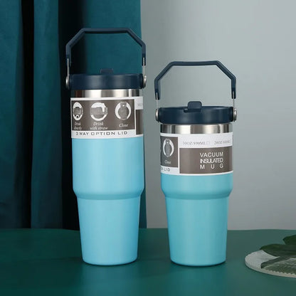 600/890ML Stainless Steel Thermos Mug With Straw Car Insulated Flask Water Tumbler for Outdoor Keeps Cold and Heat Thermal Mug