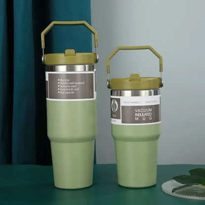 600/890ML Stainless Steel Thermos Mug With Straw Car Insulated Flask Water Tumbler for Outdoor Keeps Cold and Heat Thermal Mug