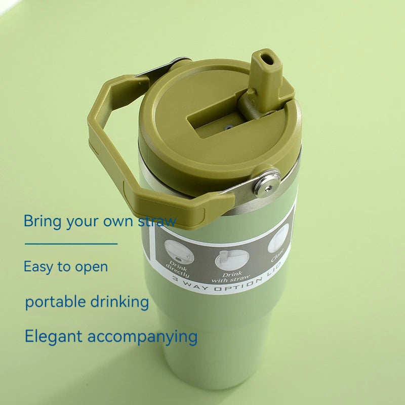 600/890ML Stainless Steel Thermos Mug With Straw Car Insulated Flask Water Tumbler for Outdoor Keeps Cold and Heat Thermal Mug