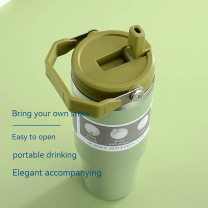 600/890ML Stainless Steel Thermos Mug With Straw Car Insulated Flask Water Tumbler for Outdoor Keeps Cold and Heat Thermal Mug