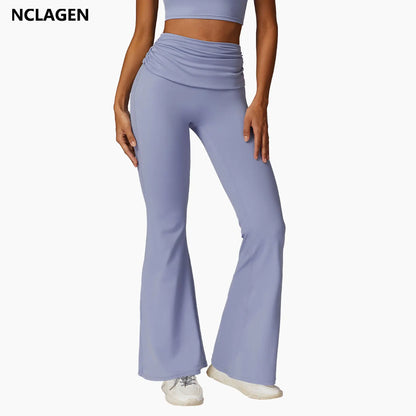 NCLAGEN Yoga Pants For Women Hip Lifting  Nude Feel Casual Wide Leg High Waist Scrunch Skin Friendly Sports Fashion Bell-bottoms