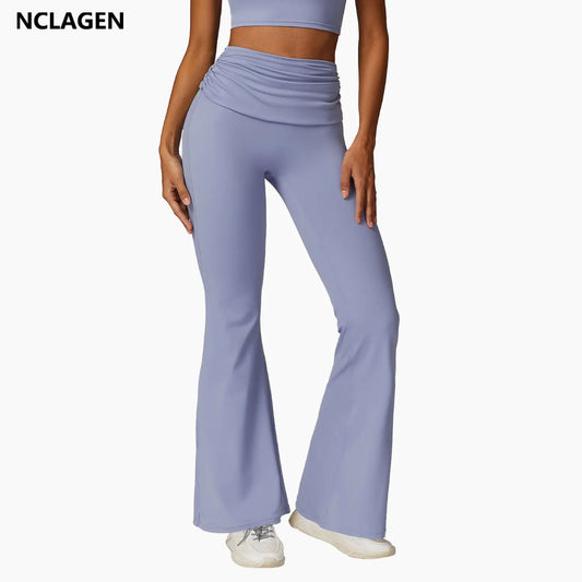 NCLAGEN Yoga Pants For Women Hip Lifting  Nude Feel Casual Wide Leg High Waist Scrunch Skin Friendly Sports Fashion Bell-bottoms