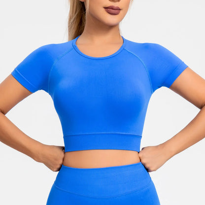 NCLAGEN Women Gym Top Short Sleeve Seamless Sports T Shirt Active Fitness Tank Crop Top Workout Yoga Blouse Elastic Running Tee