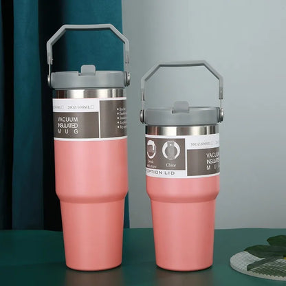 600/890ML Stainless Steel Thermos Mug With Straw Car Insulated Flask Water Tumbler for Outdoor Keeps Cold and Heat Thermal Mug