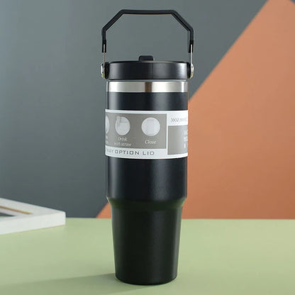 600/890ML Stainless Steel Thermos Mug With Straw Car Insulated Flask Water Tumbler for Outdoor Keeps Cold and Heat Thermal Mug