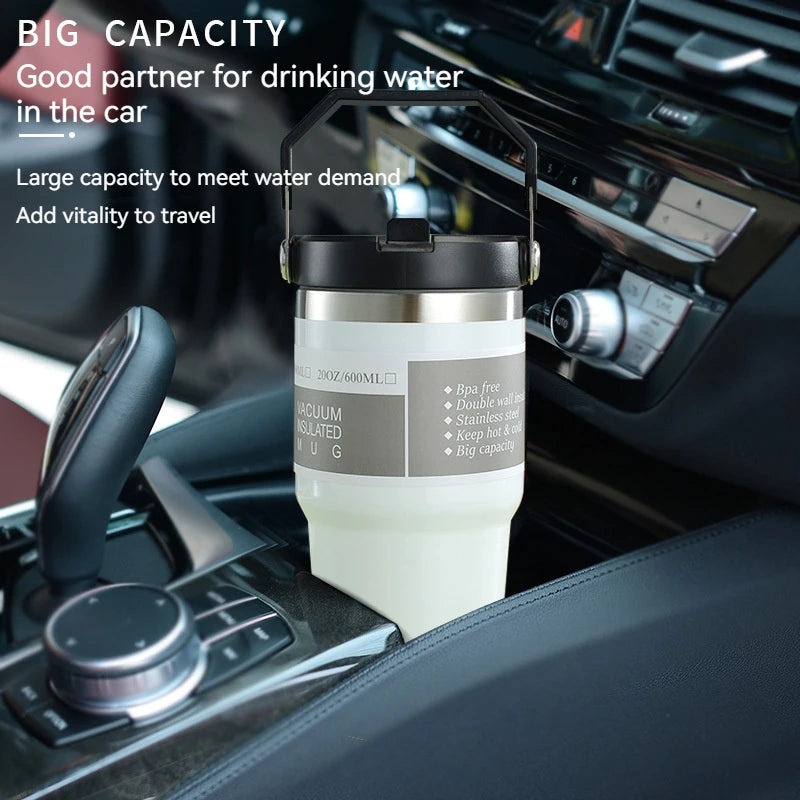 600/890ML Stainless Steel Thermos Mug With Straw Car Insulated Flask Water Tumbler for Outdoor Keeps Cold and Heat Thermal Mug