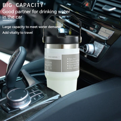 600/890ML Stainless Steel Thermos Mug With Straw Car Insulated Flask Water Tumbler for Outdoor Keeps Cold and Heat Thermal Mug